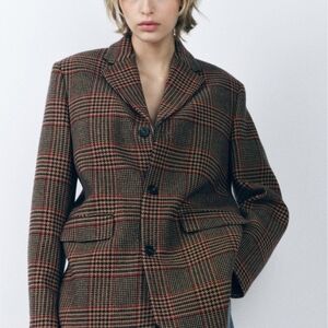 Zara Red and Black Checkered Blazer